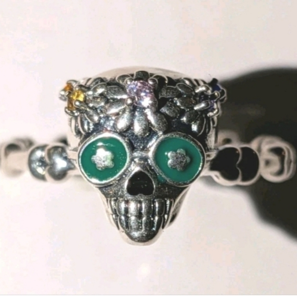 Quality Gothic Skull Dainty Unique Flower Adjustable Stunning Ring In 925 Silver